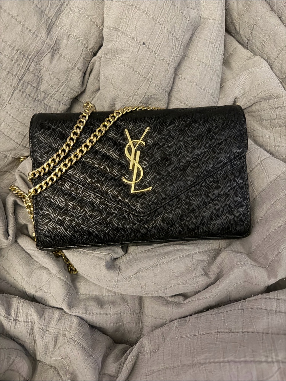 Saint Laurent Black Quilted Crossbody with Gold YSL Hardware